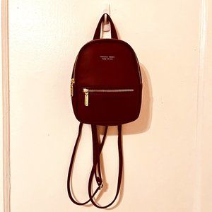 Red Backpack Purse Small, Maroon w/ Gold Accents